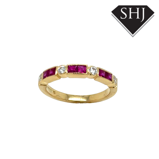 18ct Yellow Gold 0.50ct Ruby 0.19ct Diamond Eternity Ring