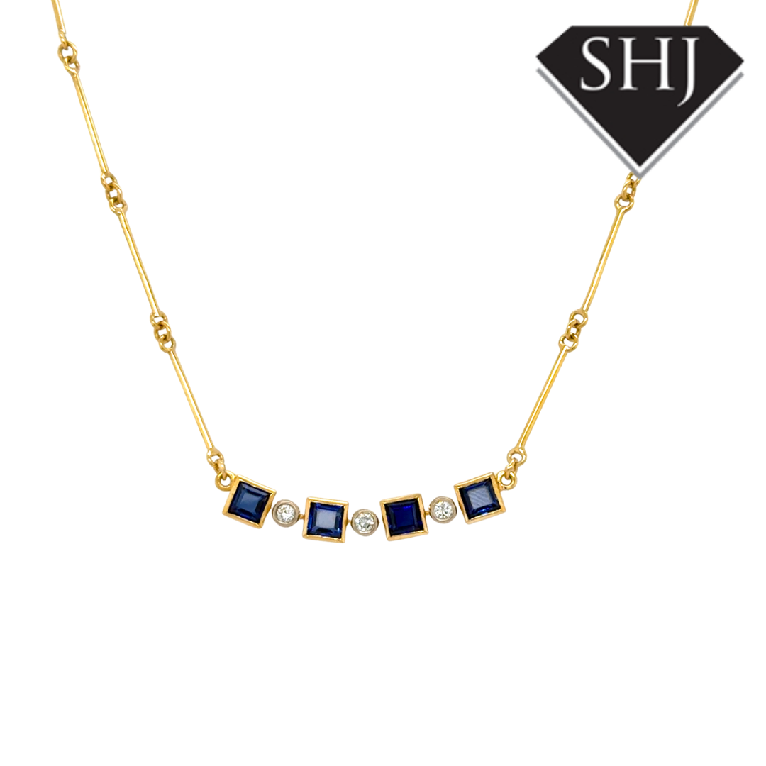 18ct Yellow Gold Sapphire & Diamond Necklace