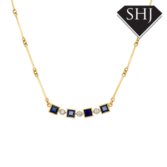 18ct Yellow Gold Sapphire & Diamond Necklace
