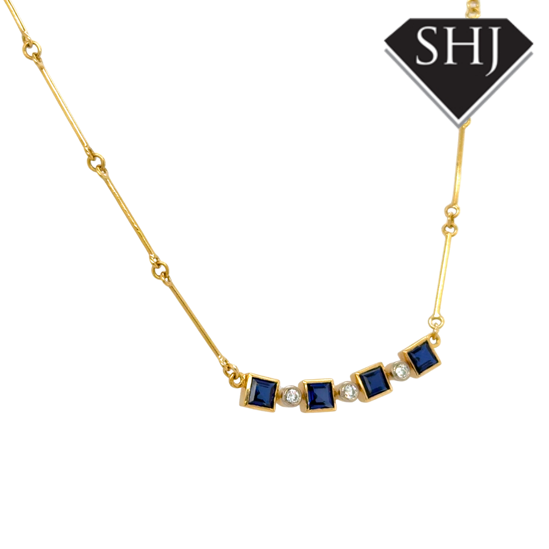 18ct Yellow Gold Sapphire & Diamond Necklace