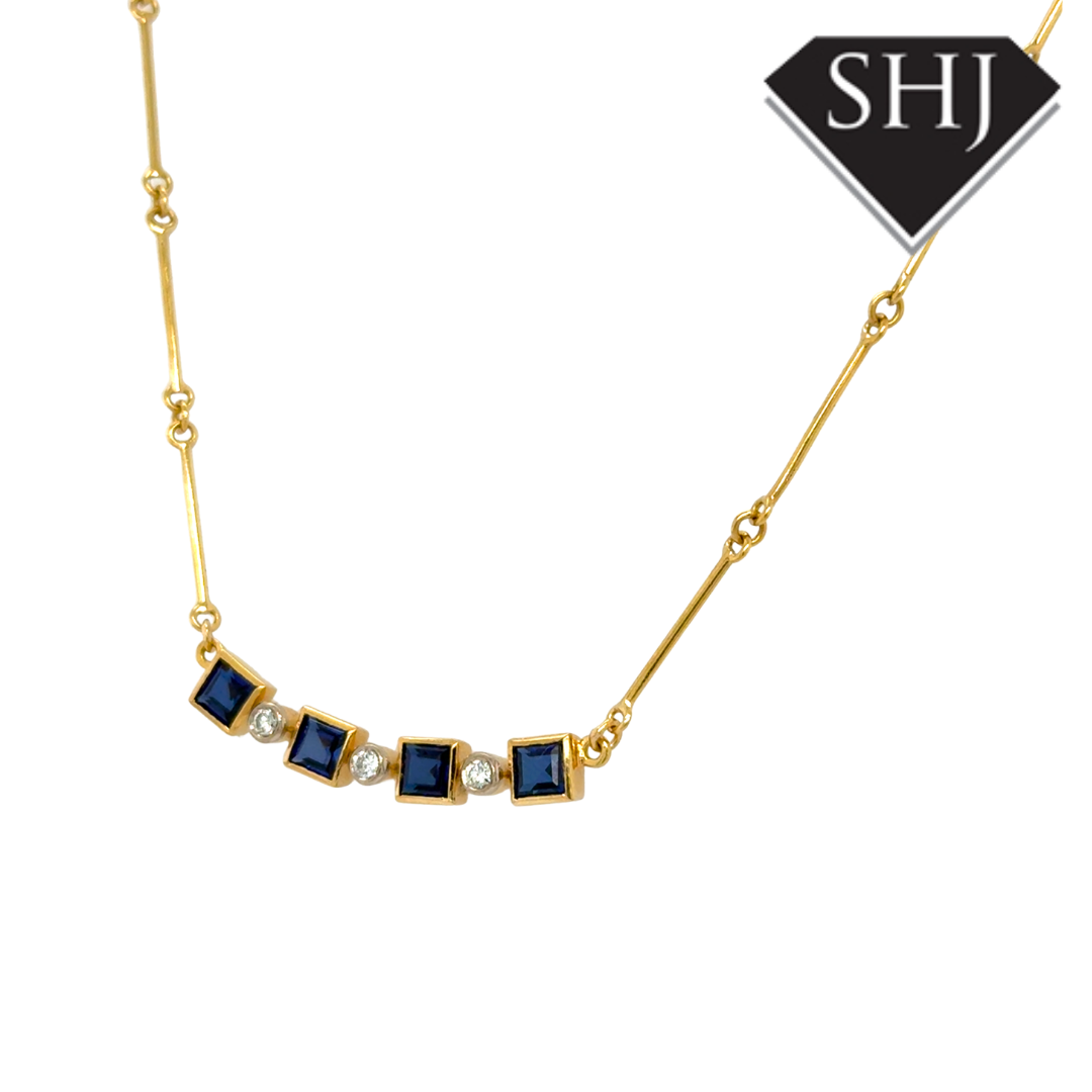 18ct Yellow Gold Sapphire & Diamond Necklace