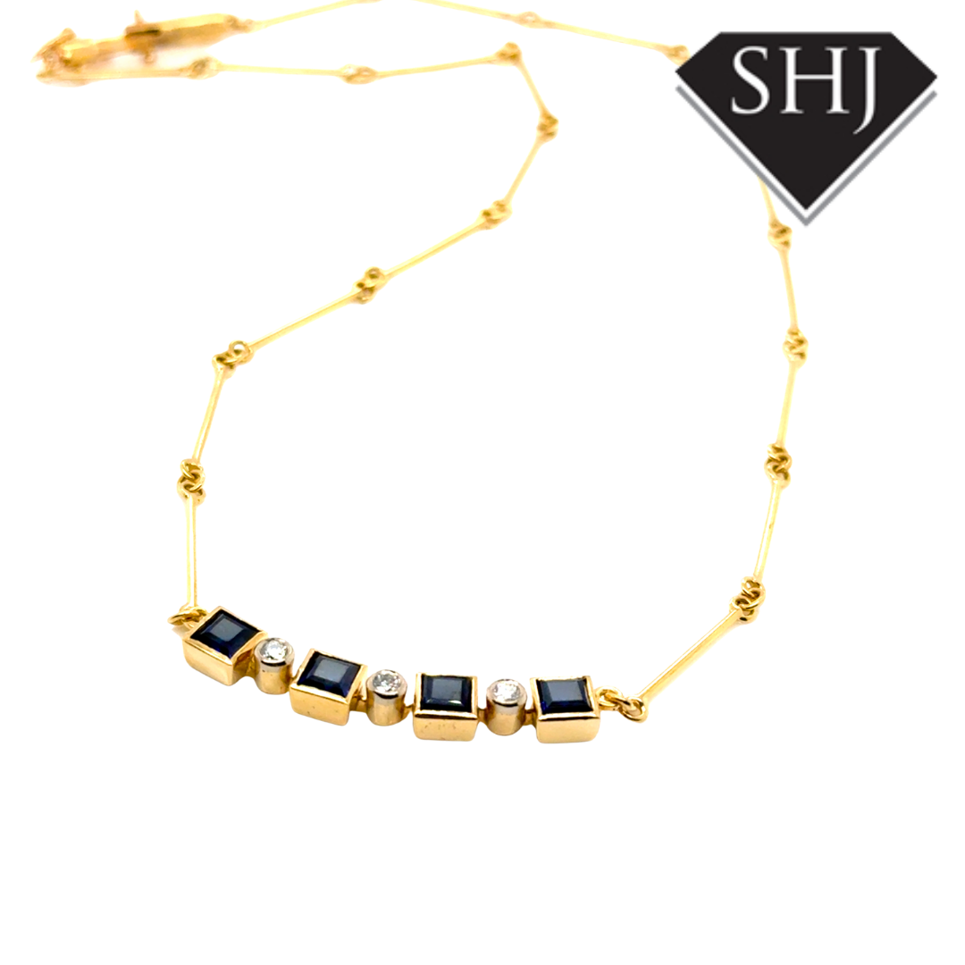 18ct Yellow Gold Sapphire & Diamond Necklace