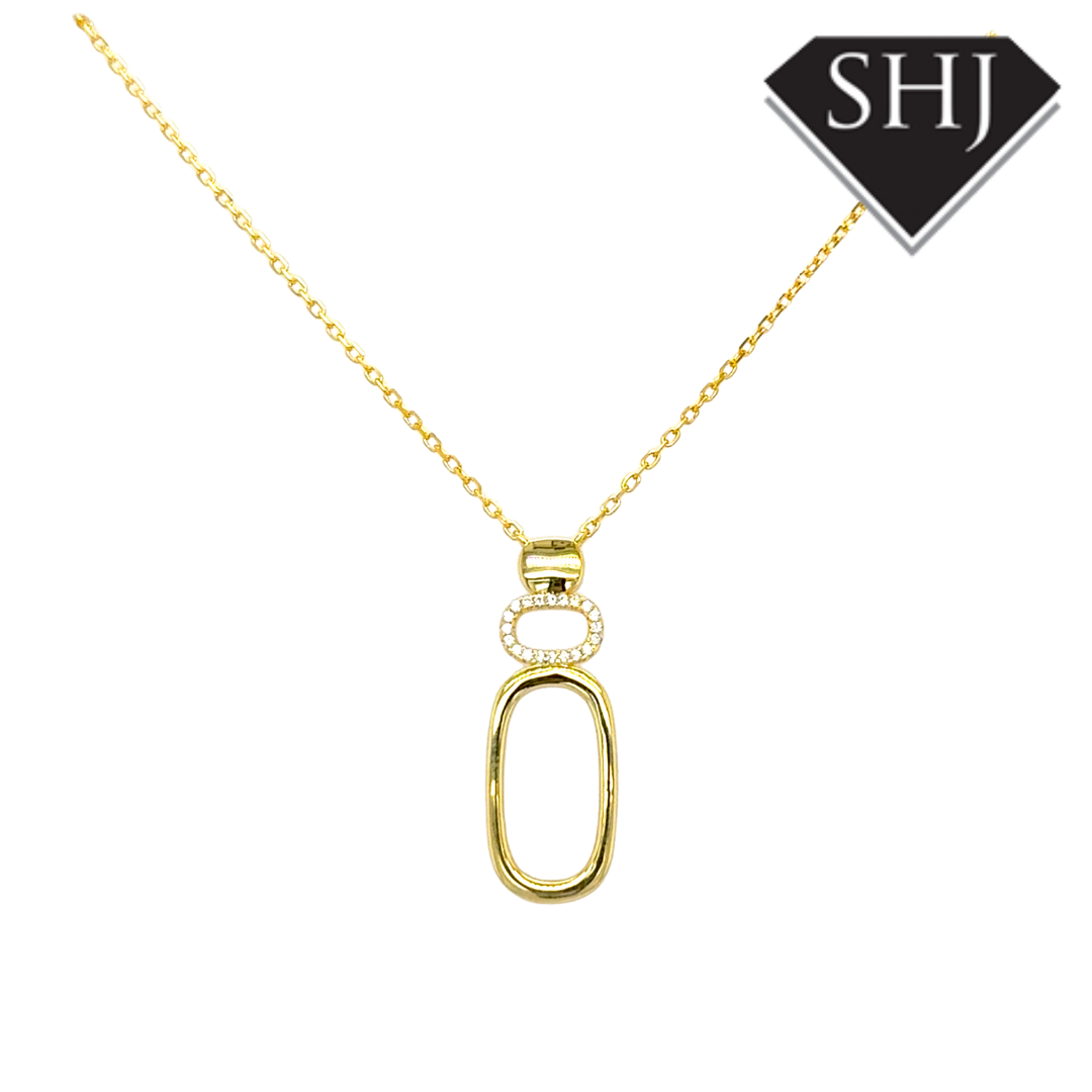 Silver Gold Plated Oval CZ Necklace
