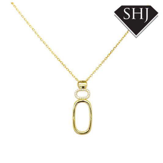 Silver Gold Plated Oval CZ Necklace