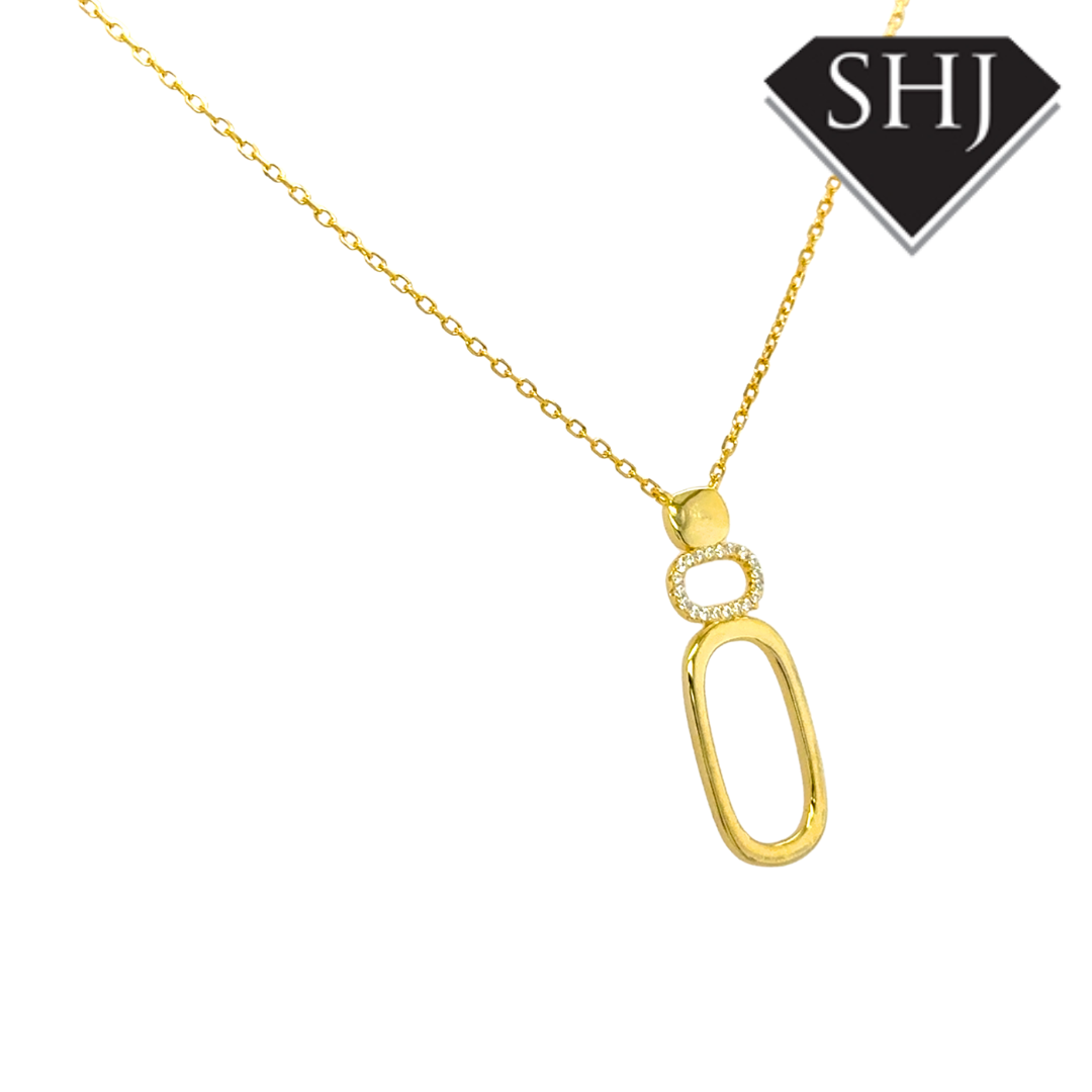 Silver Gold Plated Oval CZ Necklace