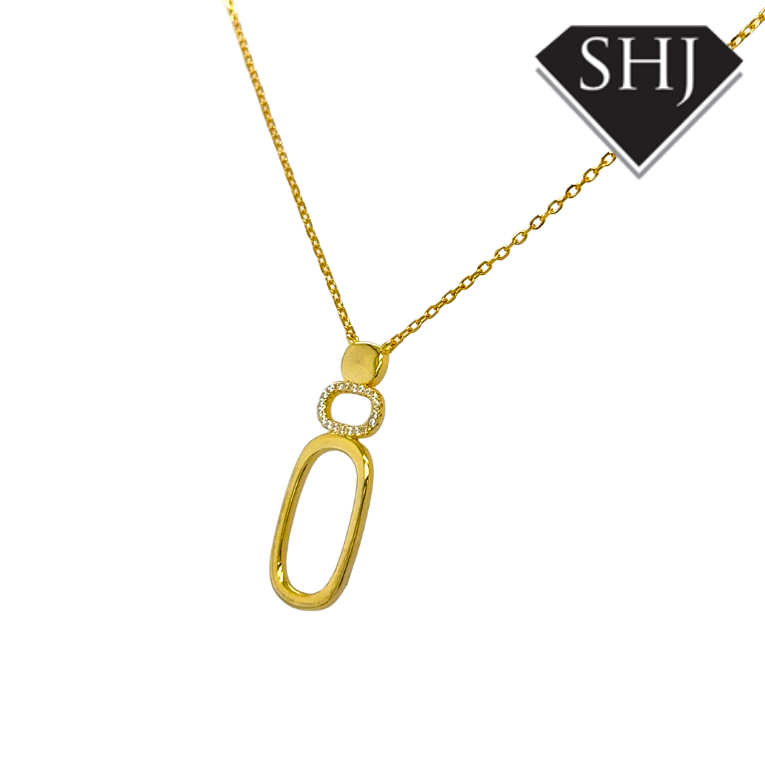 Silver Gold Plated Oval CZ Necklace