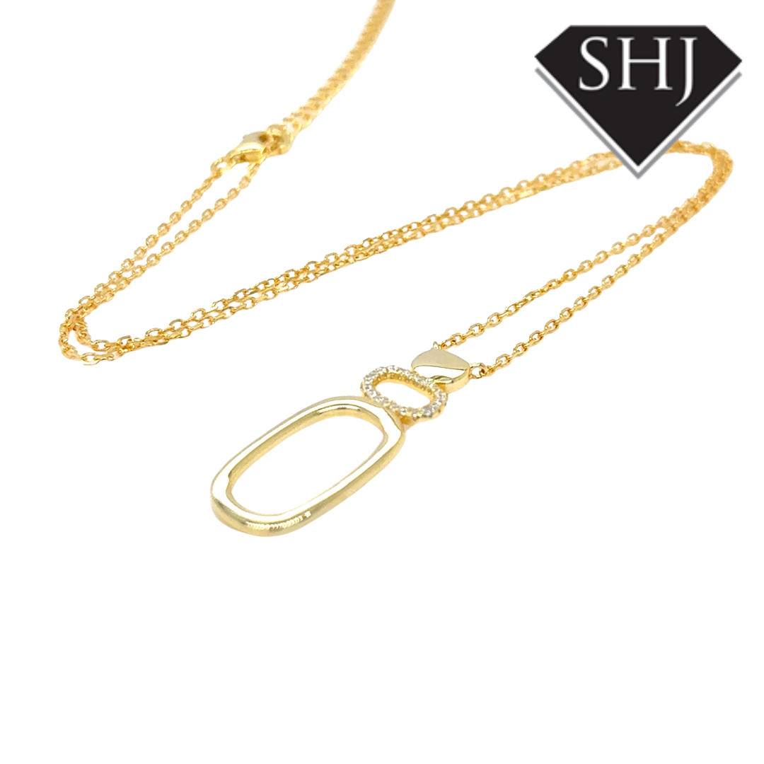 Silver Gold Plated Oval CZ Necklace