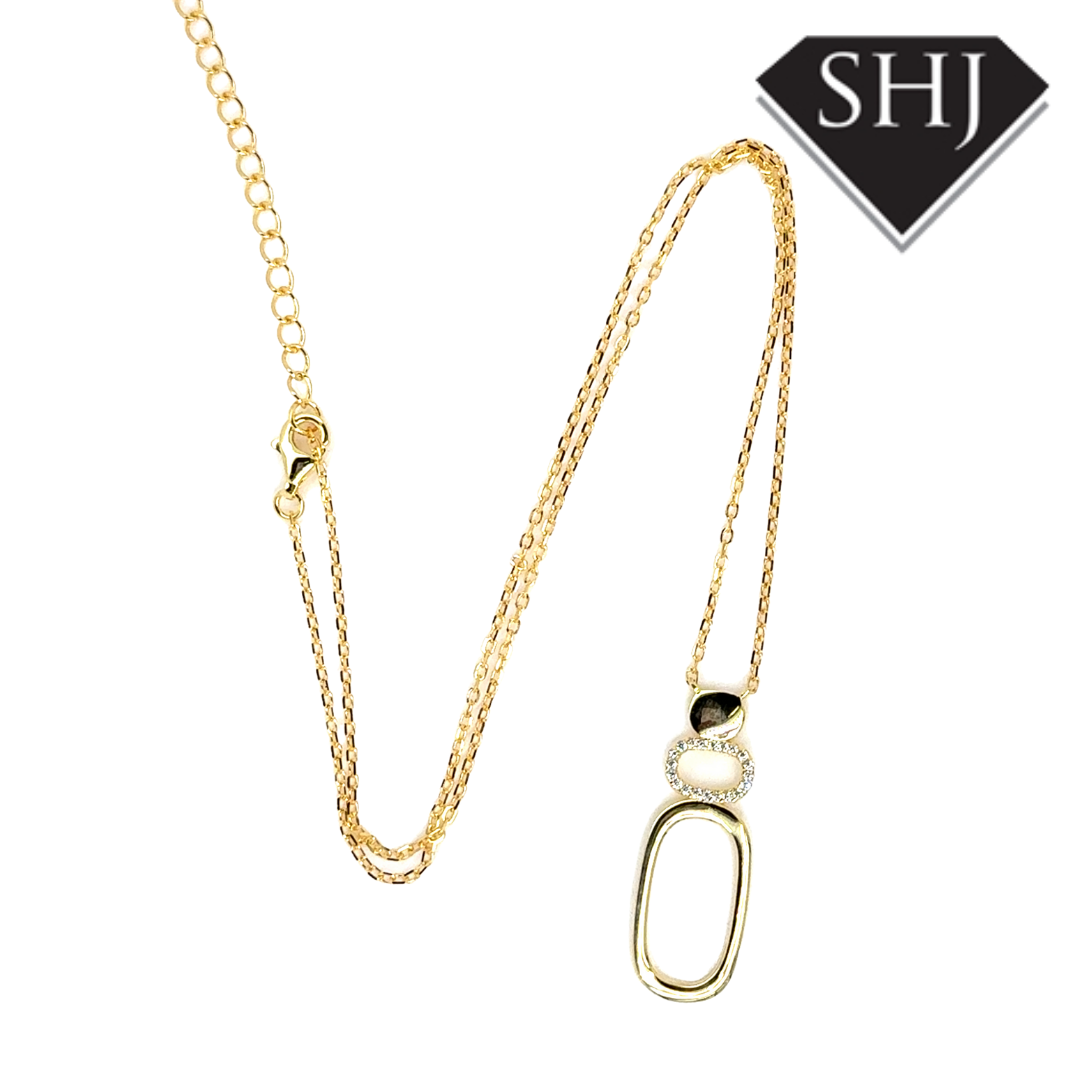 Silver Gold Plated Oval CZ Necklace