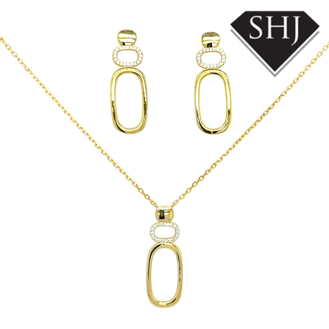 Silver Gold Plated Oval CZ Necklace