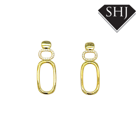 Silver Gold Plated Oval CZ Earrings