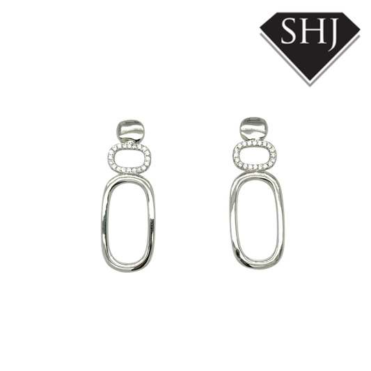 Silver Oval CZ Earrings