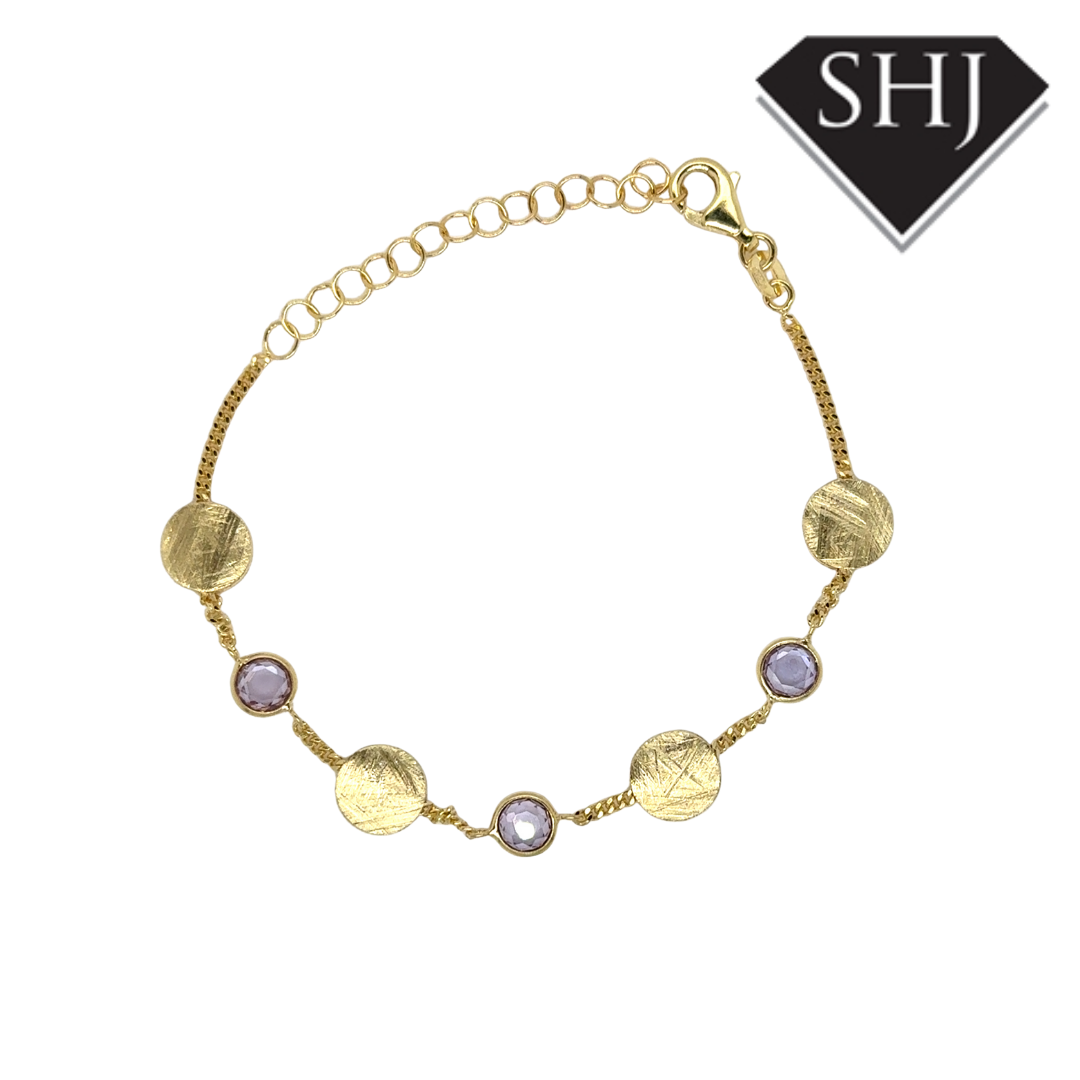 Silver Gold Plated Amethyst Bracelet