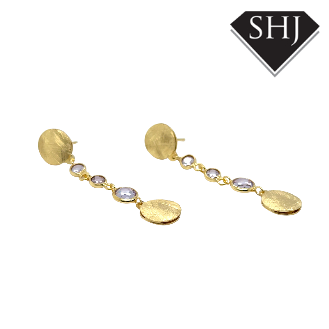Silver Gold Plated Amethyst Drop Earrings