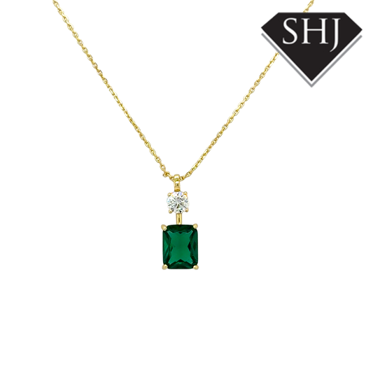 Silver Green CZ Pendant and Chain