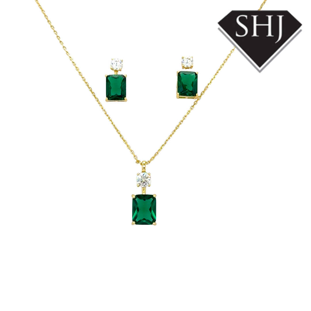 Silver Green CZ Pendant and Chain