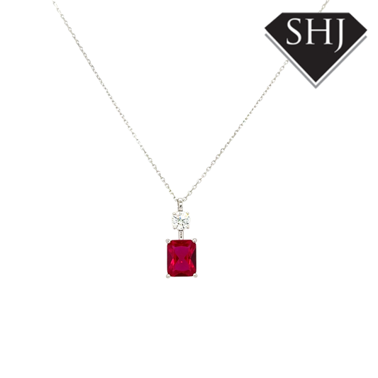 Silver Red CZ Pendant and Chain