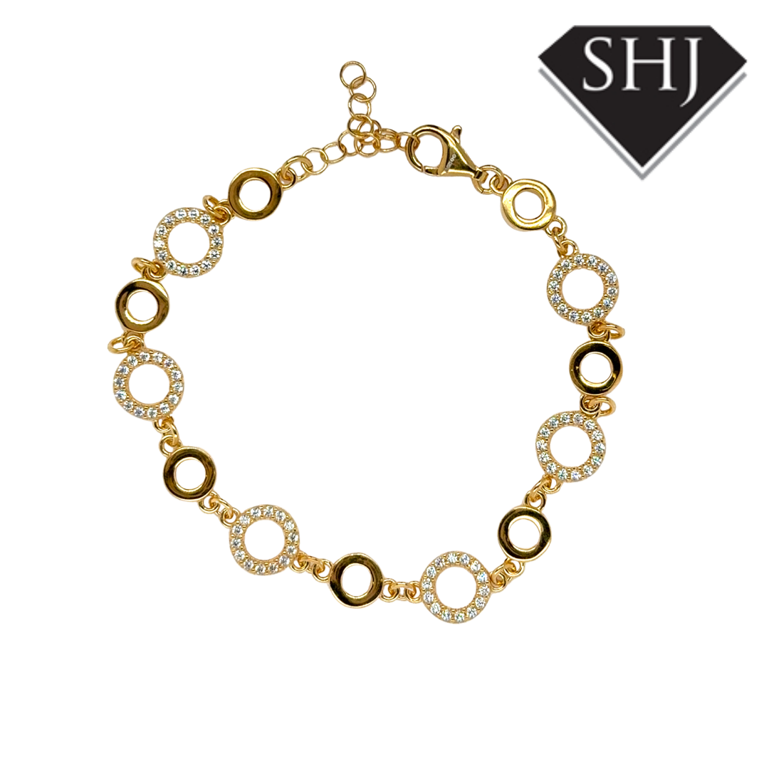 Silver Gold Plated CZ Circle Bracelet
