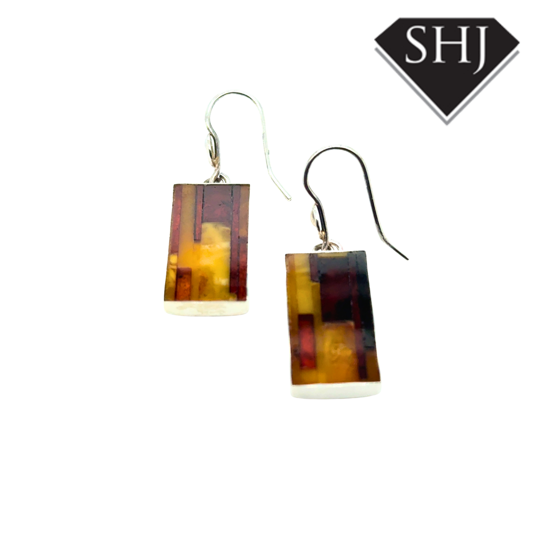 Silver Amber Hook Earrings