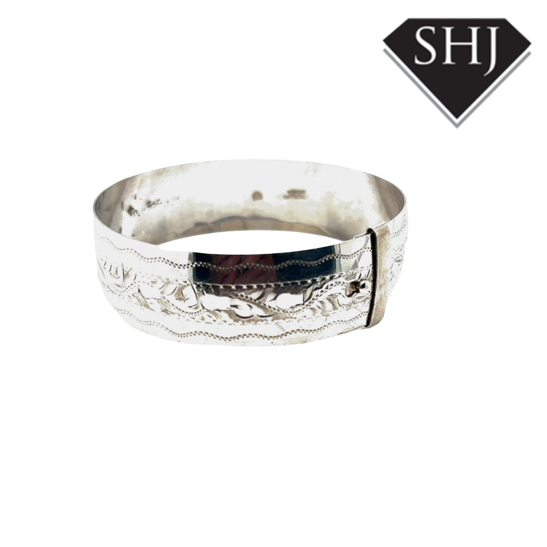Silver Engraved Buckle Bangle