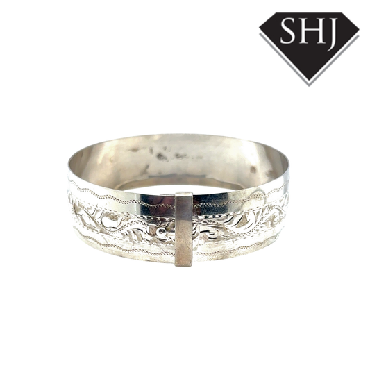 Silver Engraved Buckle Bangle