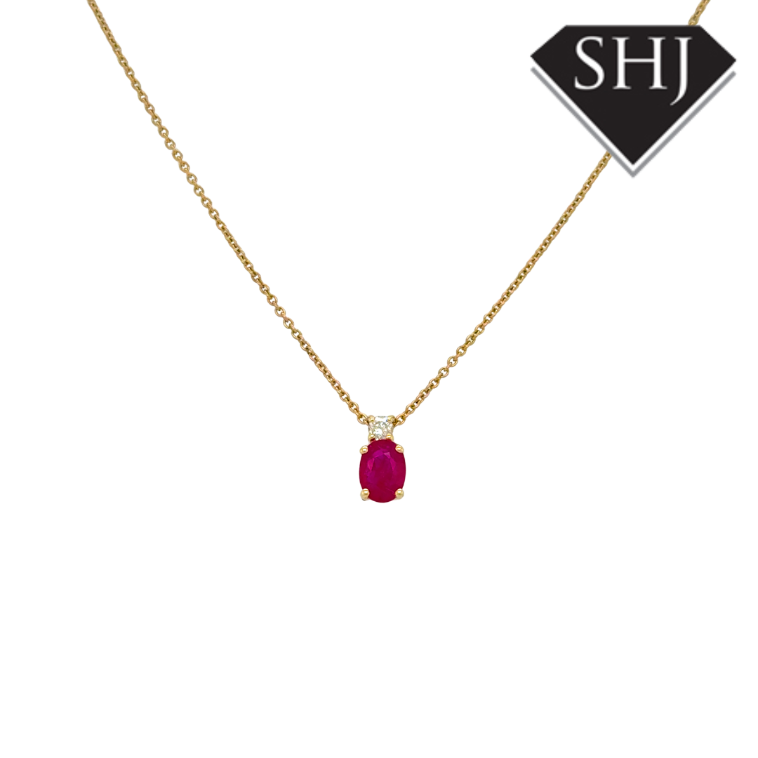 9ct Yellow Gold 1.01ct Ruby & 0.10ct Diamond Pendant