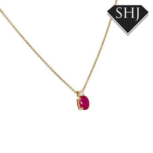 9ct Yellow Gold 1.01ct Ruby & 0.10ct Diamond Pendant