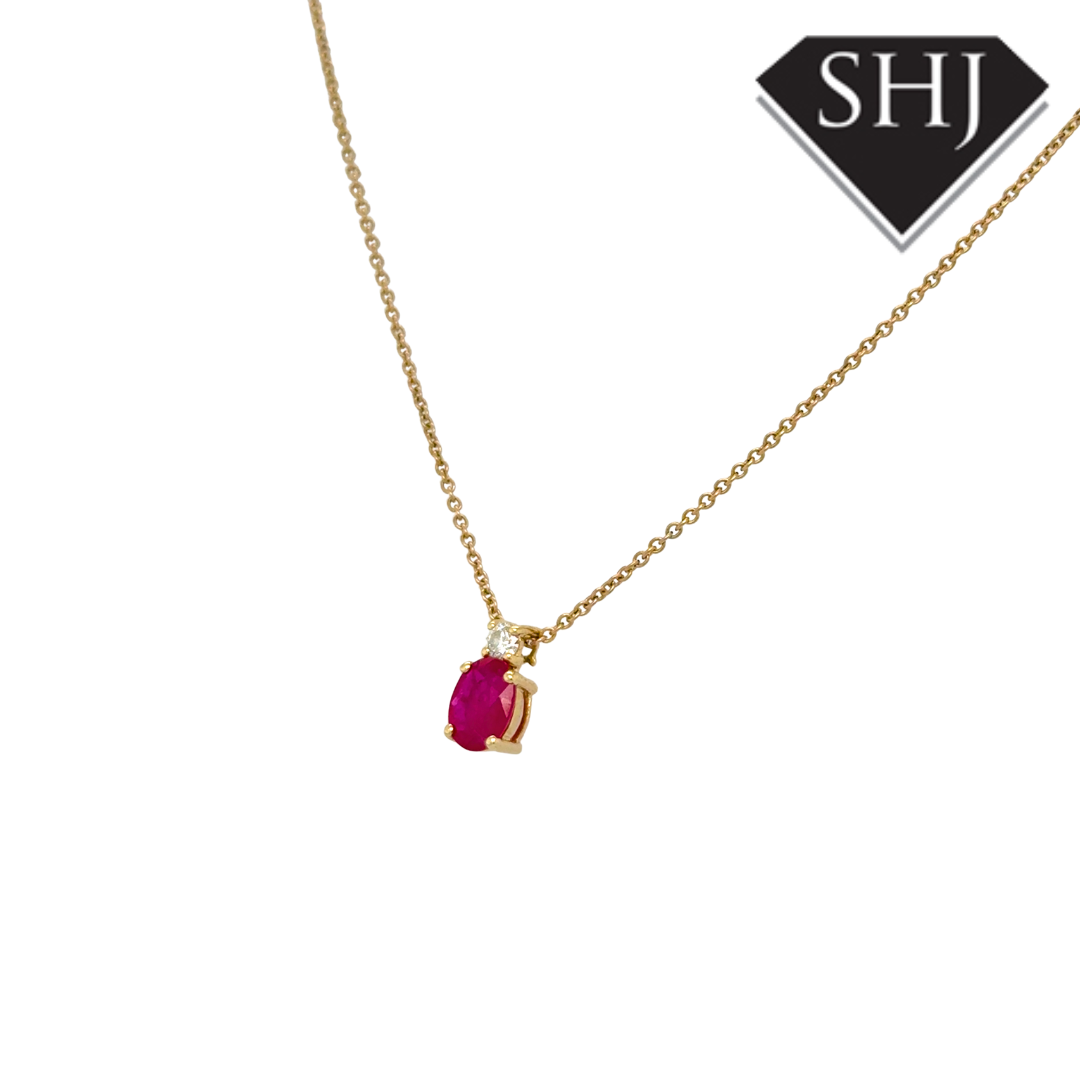 9ct Yellow Gold 1.01ct Ruby & 0.10ct Diamond Pendant