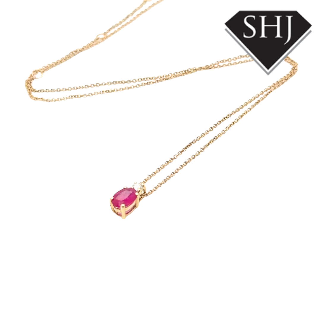 9ct Yellow Gold 1.01ct Ruby & 0.10ct Diamond Pendant