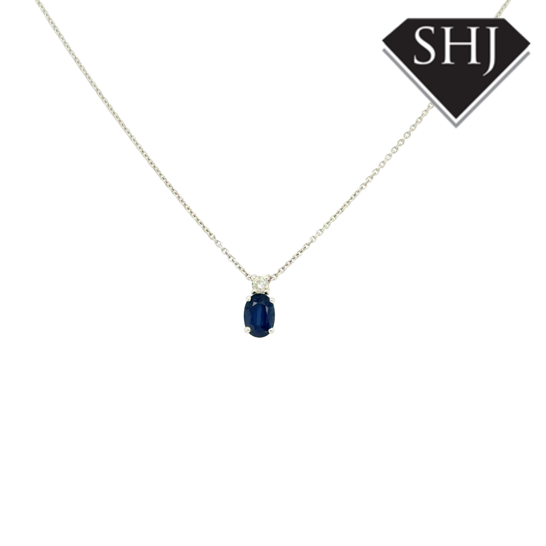 9ct Yellow Gold 1.21ct Sapphire & 0.10ct Diamond Pendant
