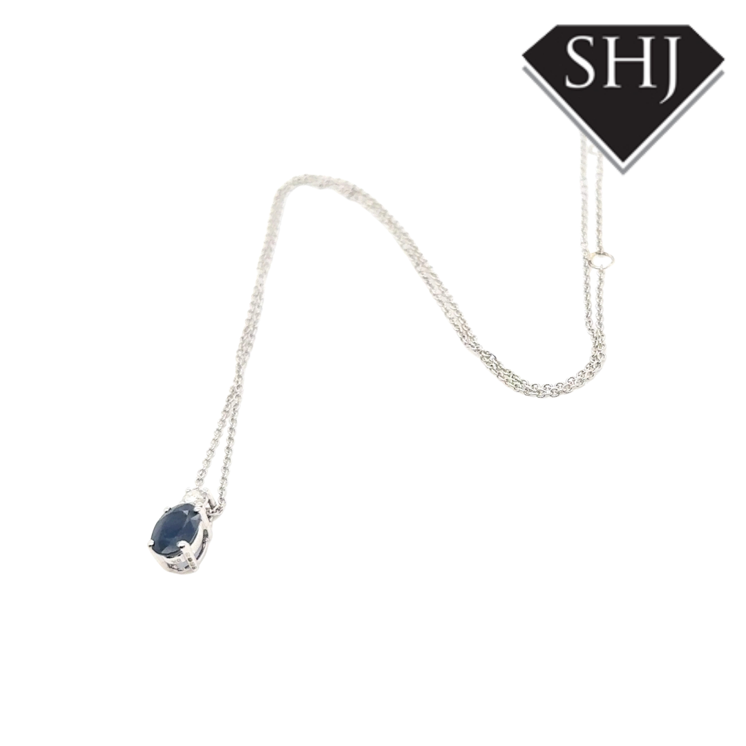 9ct Yellow Gold 1.21ct Sapphire & 0.10ct Diamond Pendant