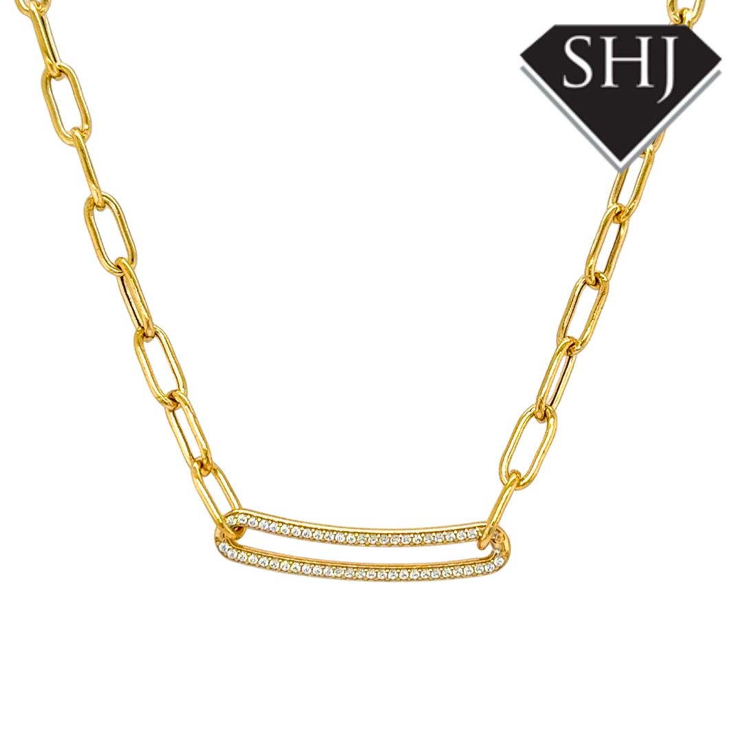 Silver Gold Plated Oval Link CZ Necklace