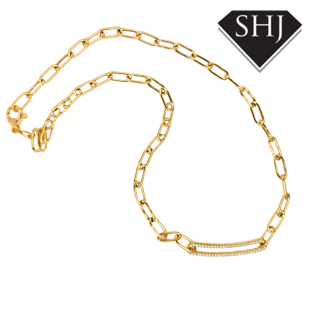 Silver Gold Plated Oval Link CZ Necklace