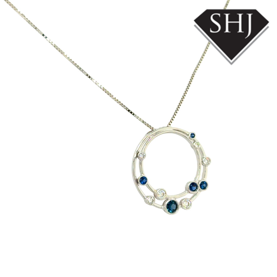 9ct White Gold 0.18ct Sapphire 0.43ct Diamond Pendant