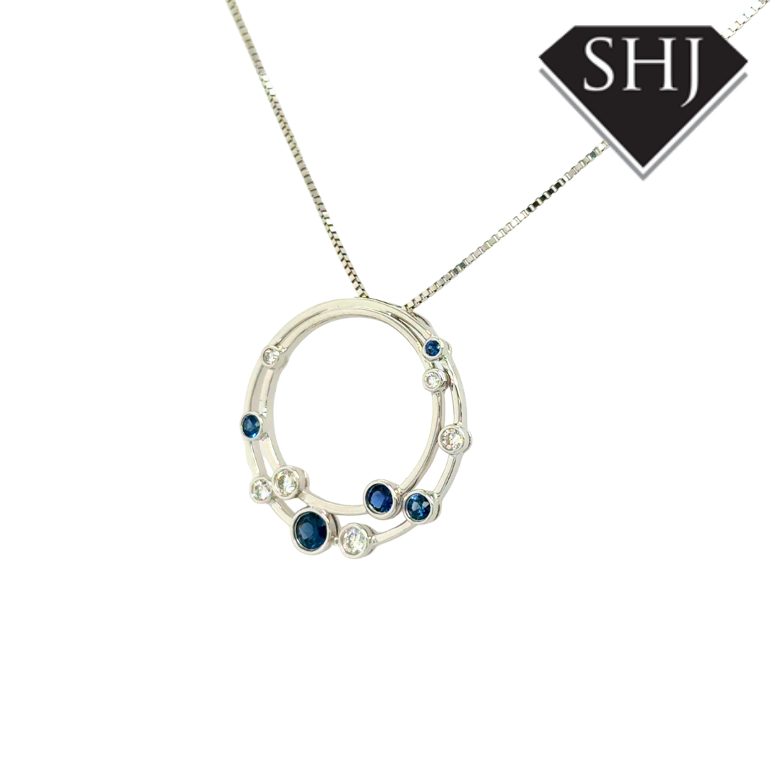 9ct White Gold 0.18ct Sapphire 0.43ct Diamond Pendant