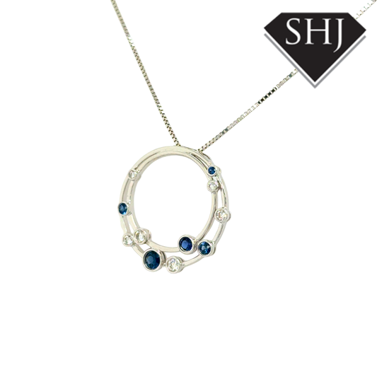 9ct White Gold 0.18ct Sapphire 0.43ct Diamond Pendant