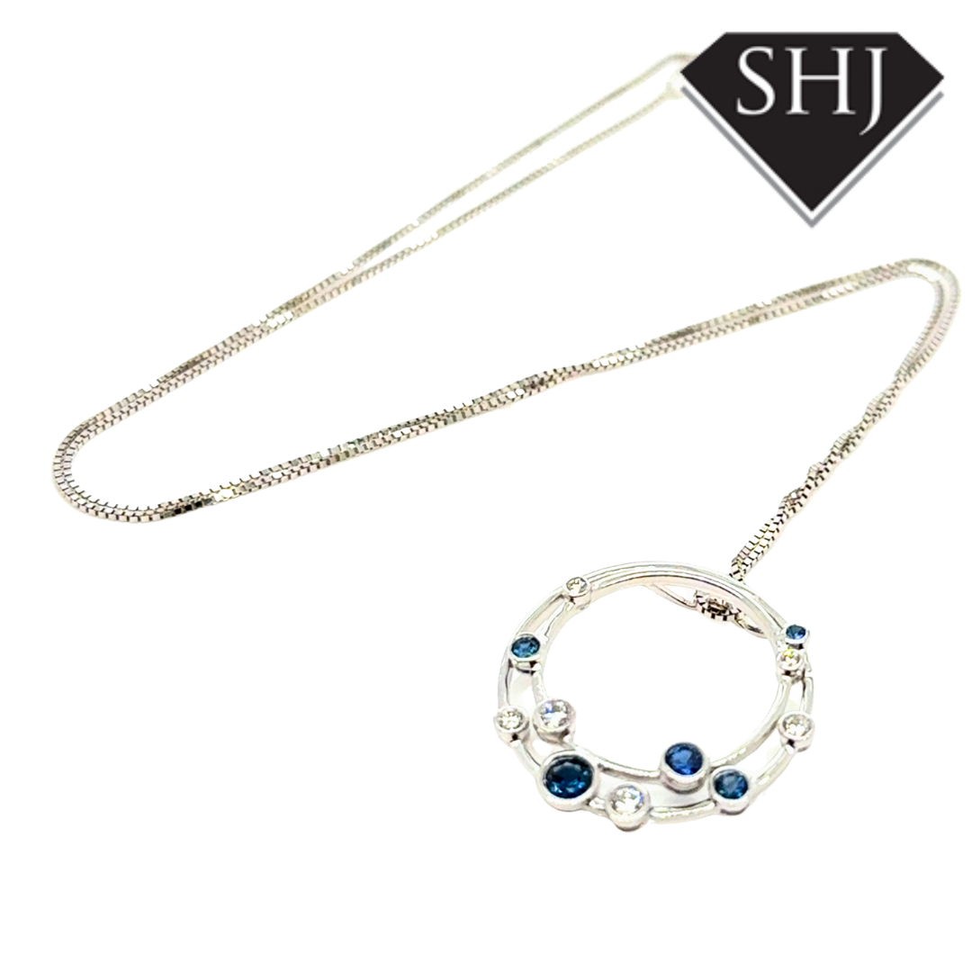 9ct White Gold 0.18ct Sapphire 0.43ct Diamond Pendant