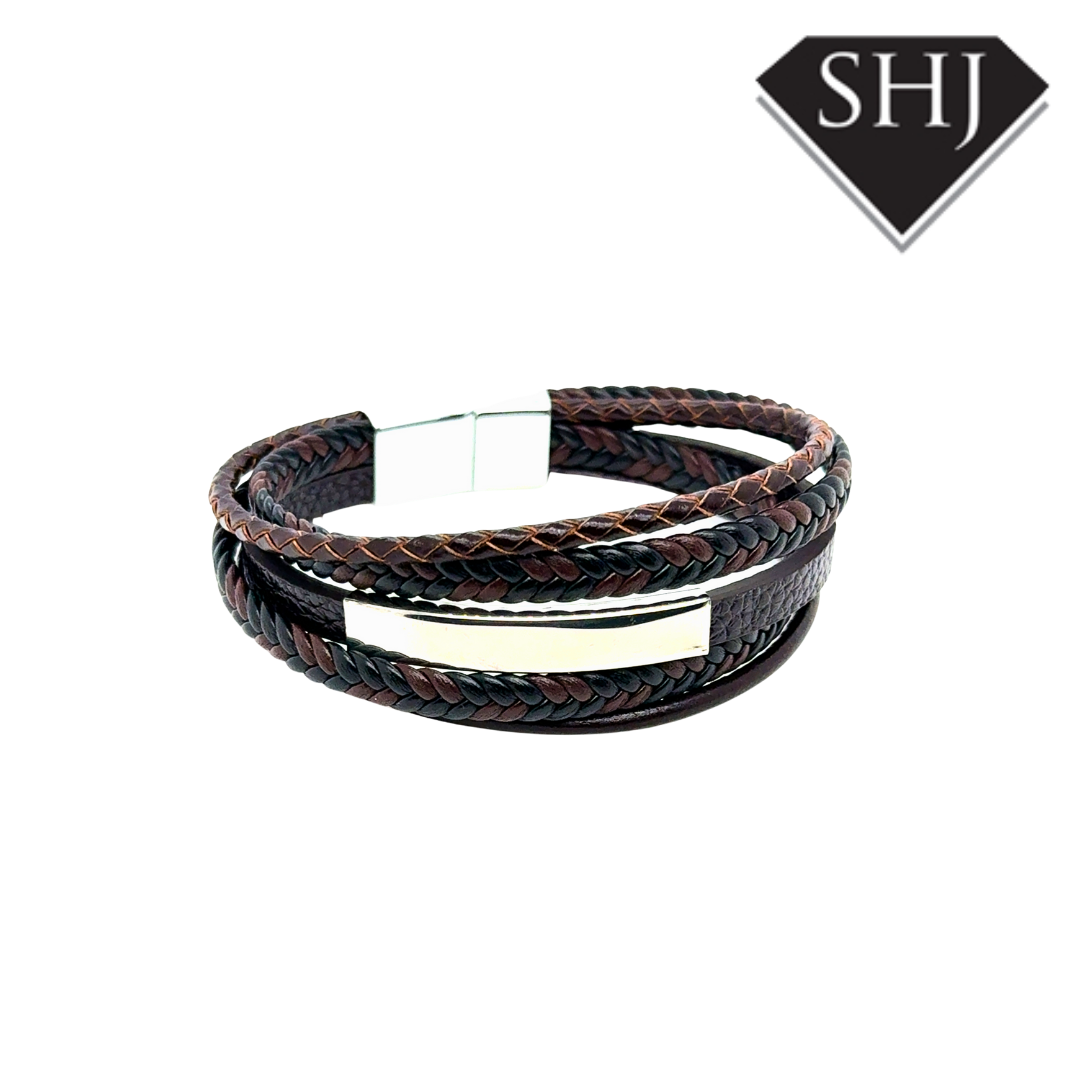 Gents Brown Leather ID Bracelet