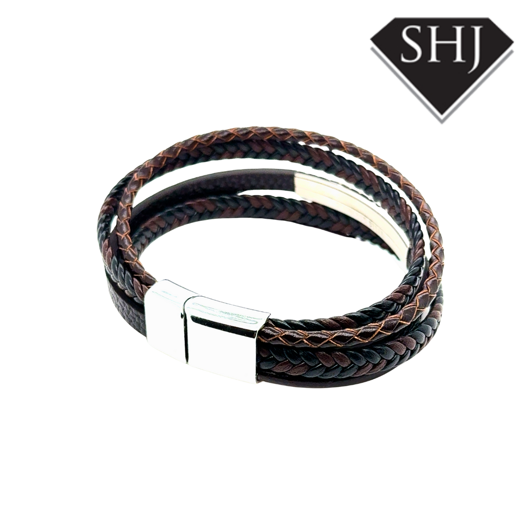 Gents Brown Leather ID Bracelet
