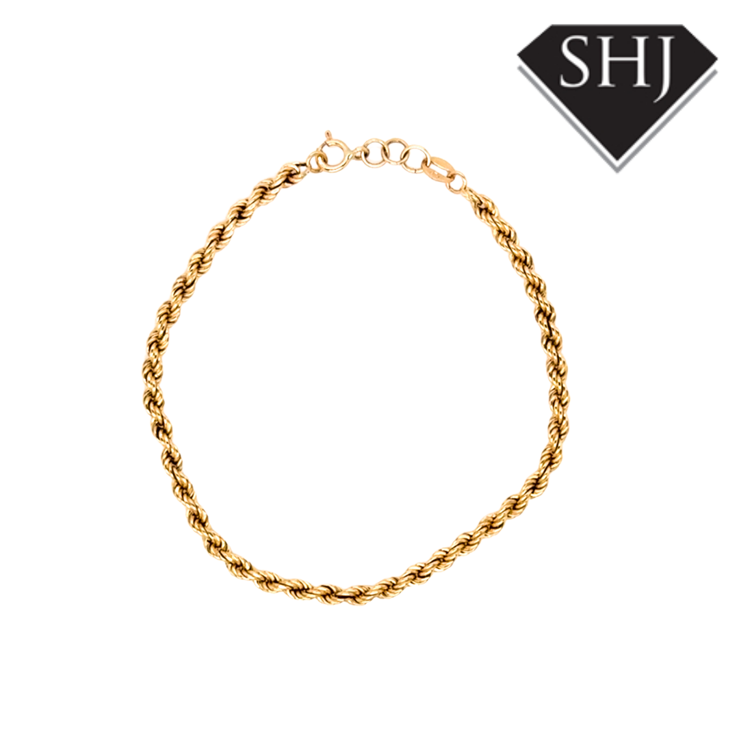 9ct Yellow Gold Rope Chain Bracelet
