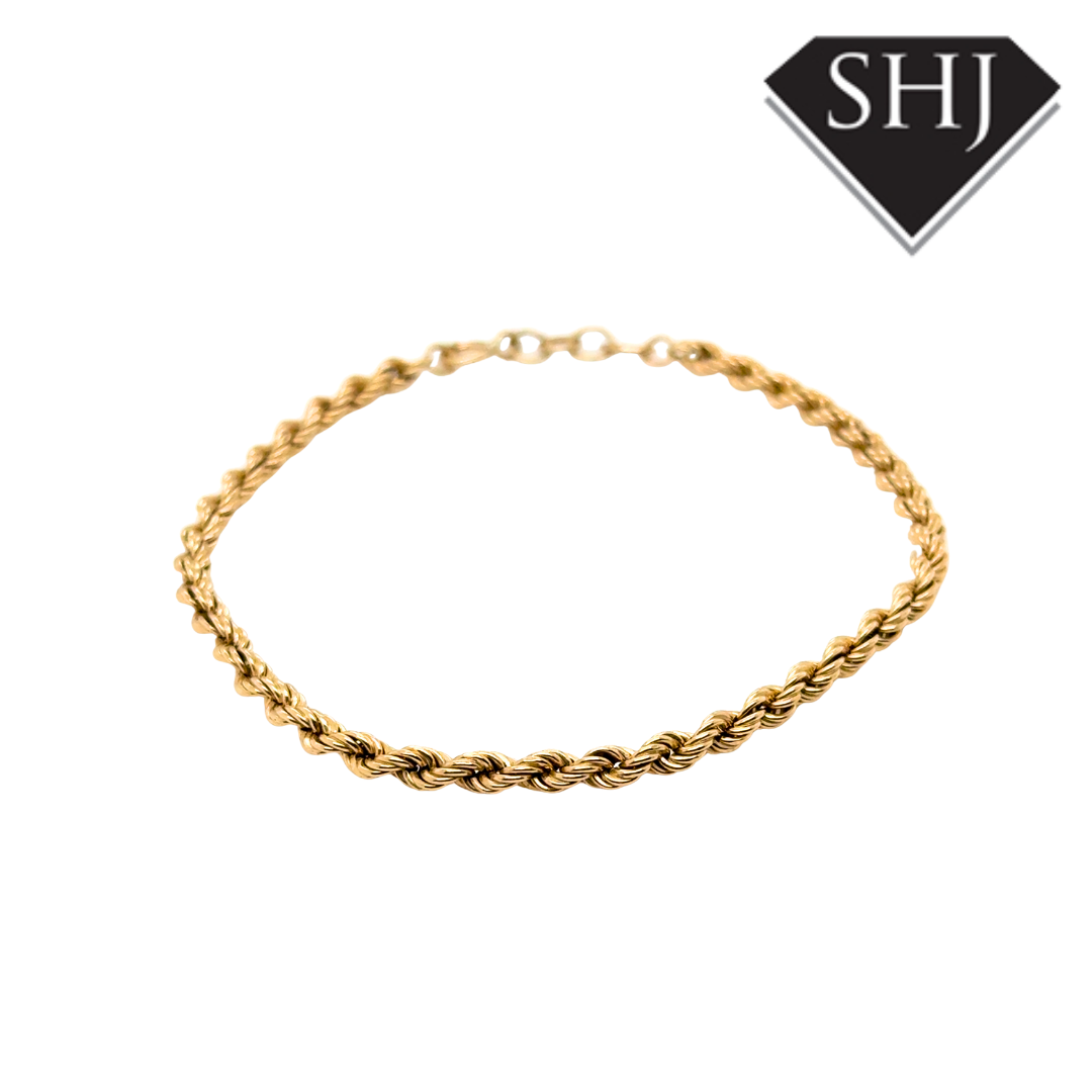 9ct Yellow Gold Rope Chain Bracelet
