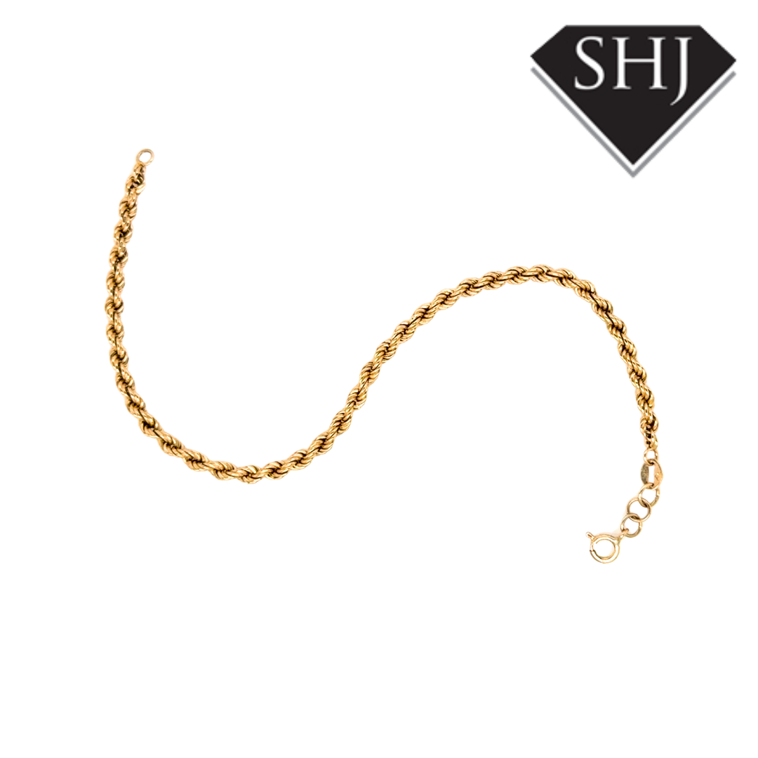 9ct Yellow Gold Rope Chain Bracelet