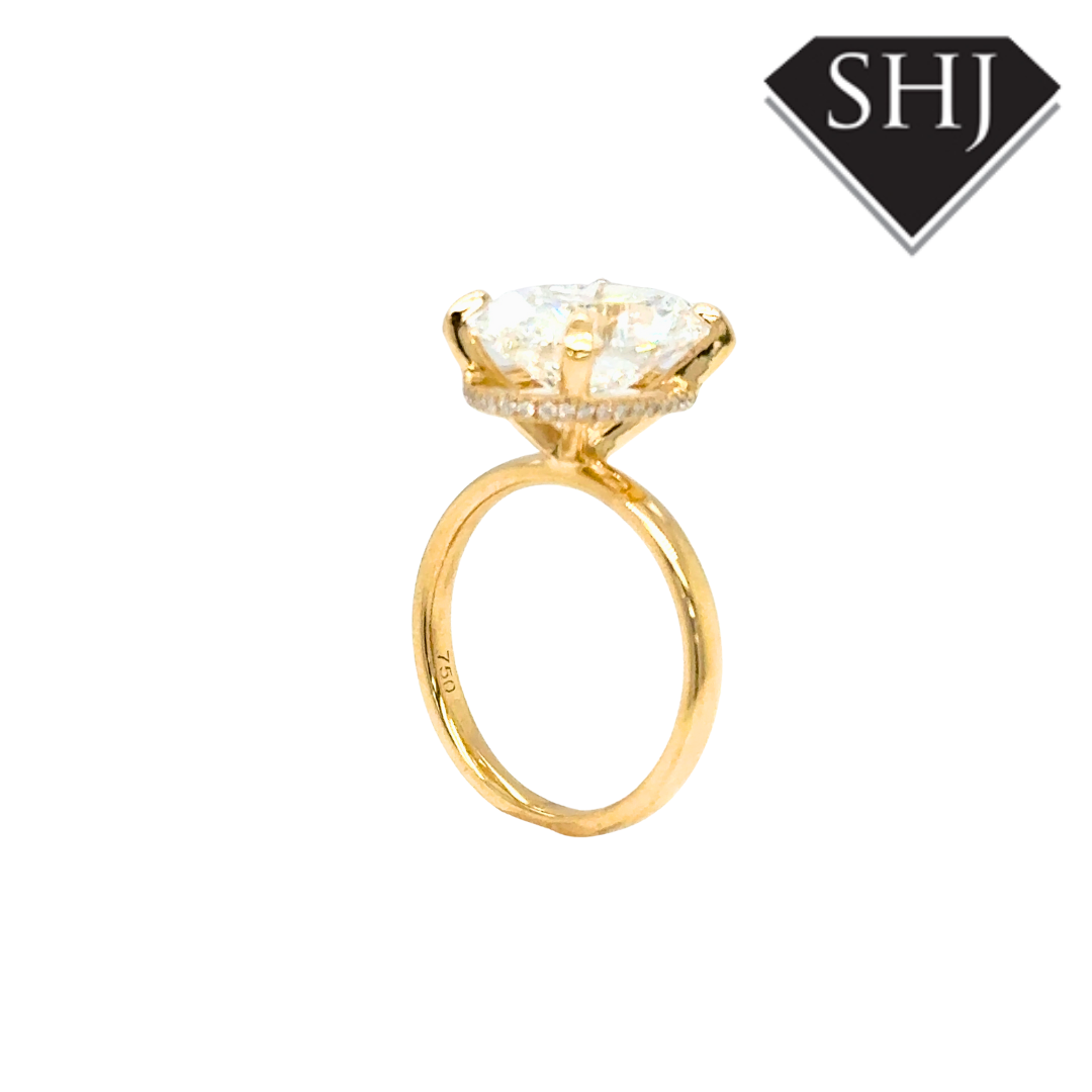 18ct Yellow Gold Lab Grown Oval 5.00ct Diamond Hidden Halo Ring E VVS2