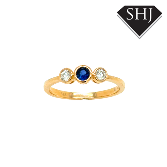 9ct Yellow Gold 0.14ct Sapphire and 0.14ct Diamond Triology Ring