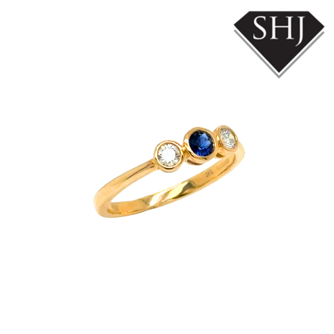 9ct Yellow Gold 0.14ct Sapphire and 0.14ct Diamond Triology Ring
