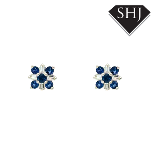 9ct White Gold 0.31ct Sapphire & 0.10ct Diamond Studs