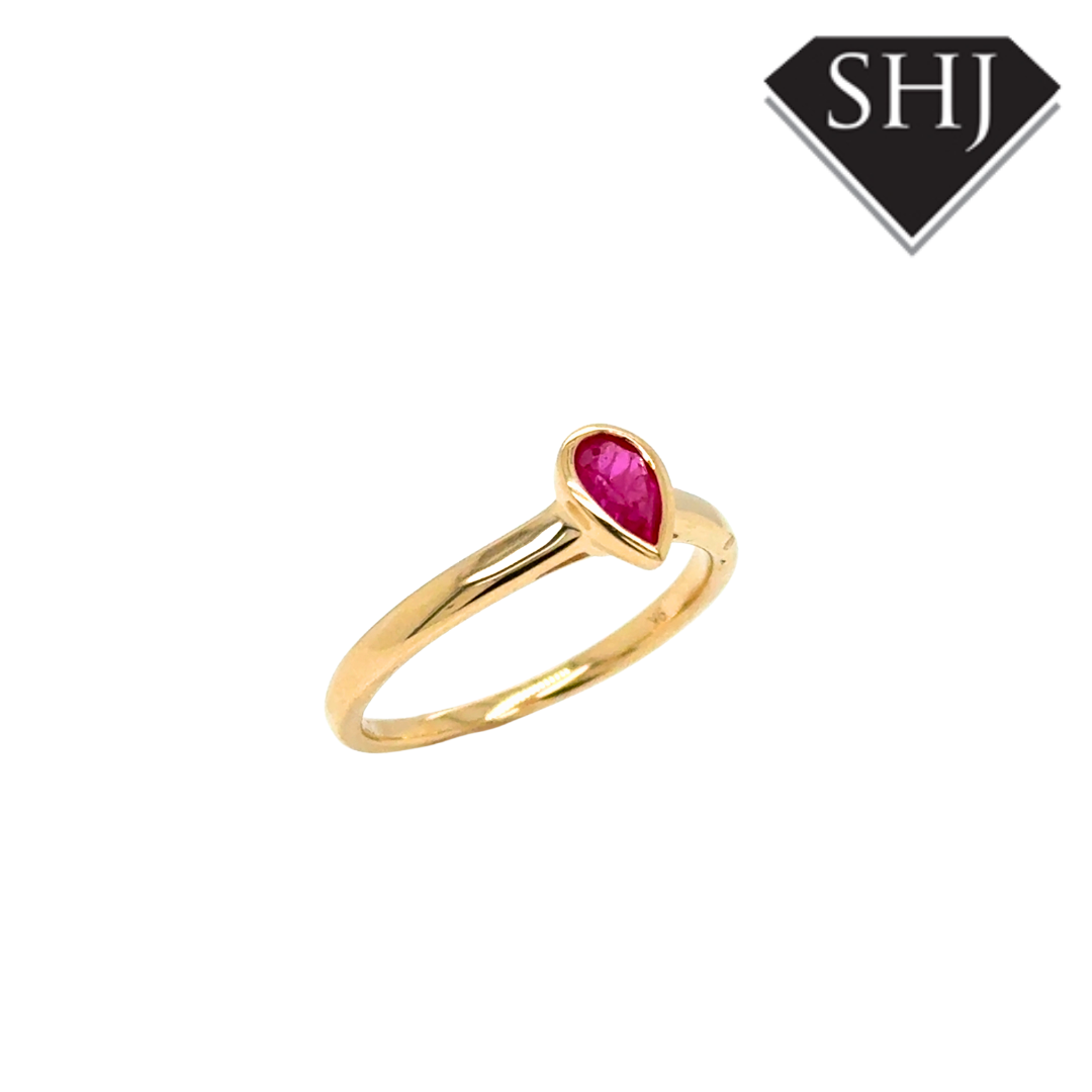 9ct YG Pear 0.48ct Ruby Ring