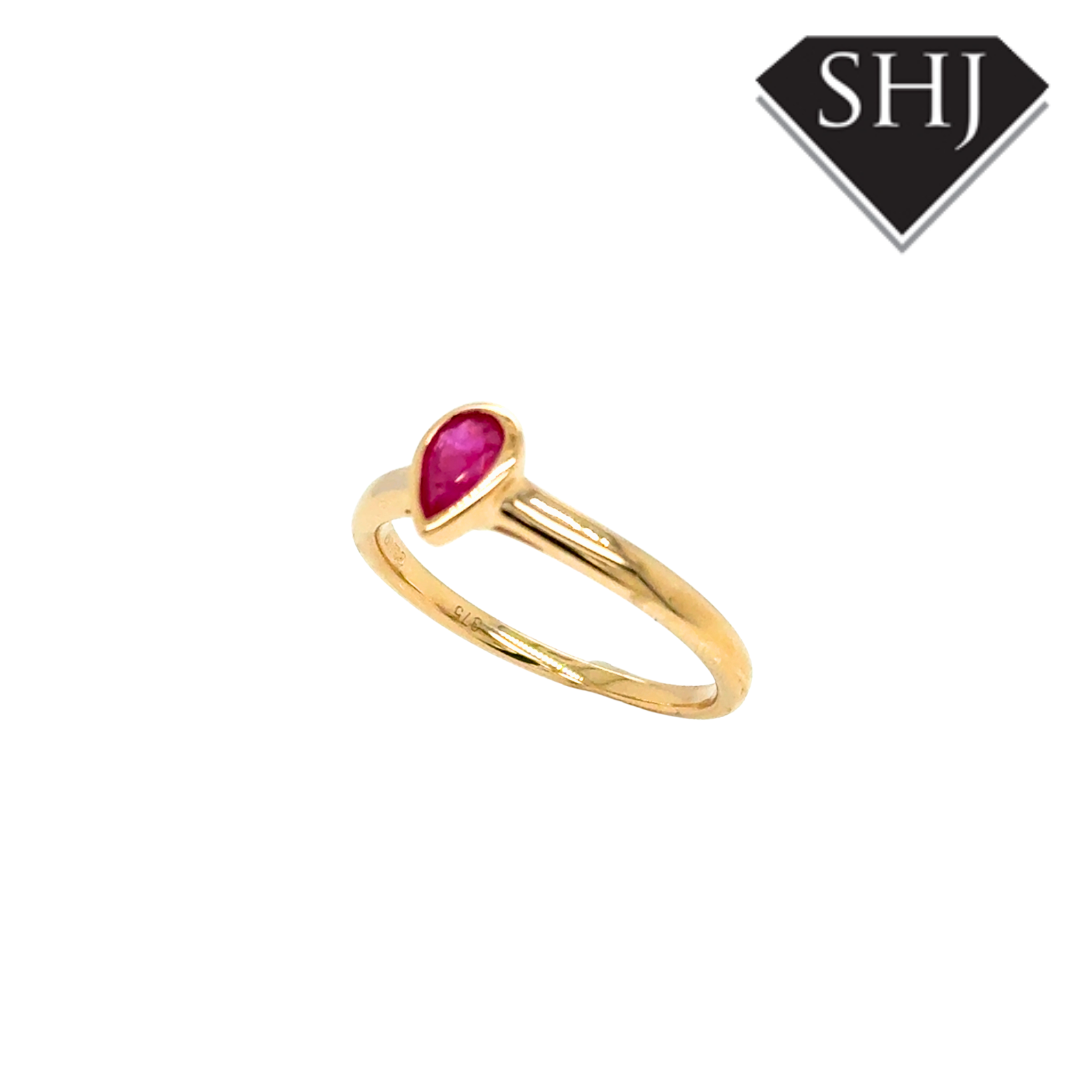 9ct YG Pear 0.48ct Ruby Ring