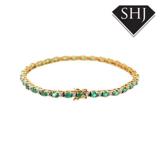 9ct Yellow Gold Emerald & Diamond Bracelet