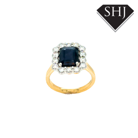 18ct Yellow Gold Sapphire & Diamond Cluster Ring