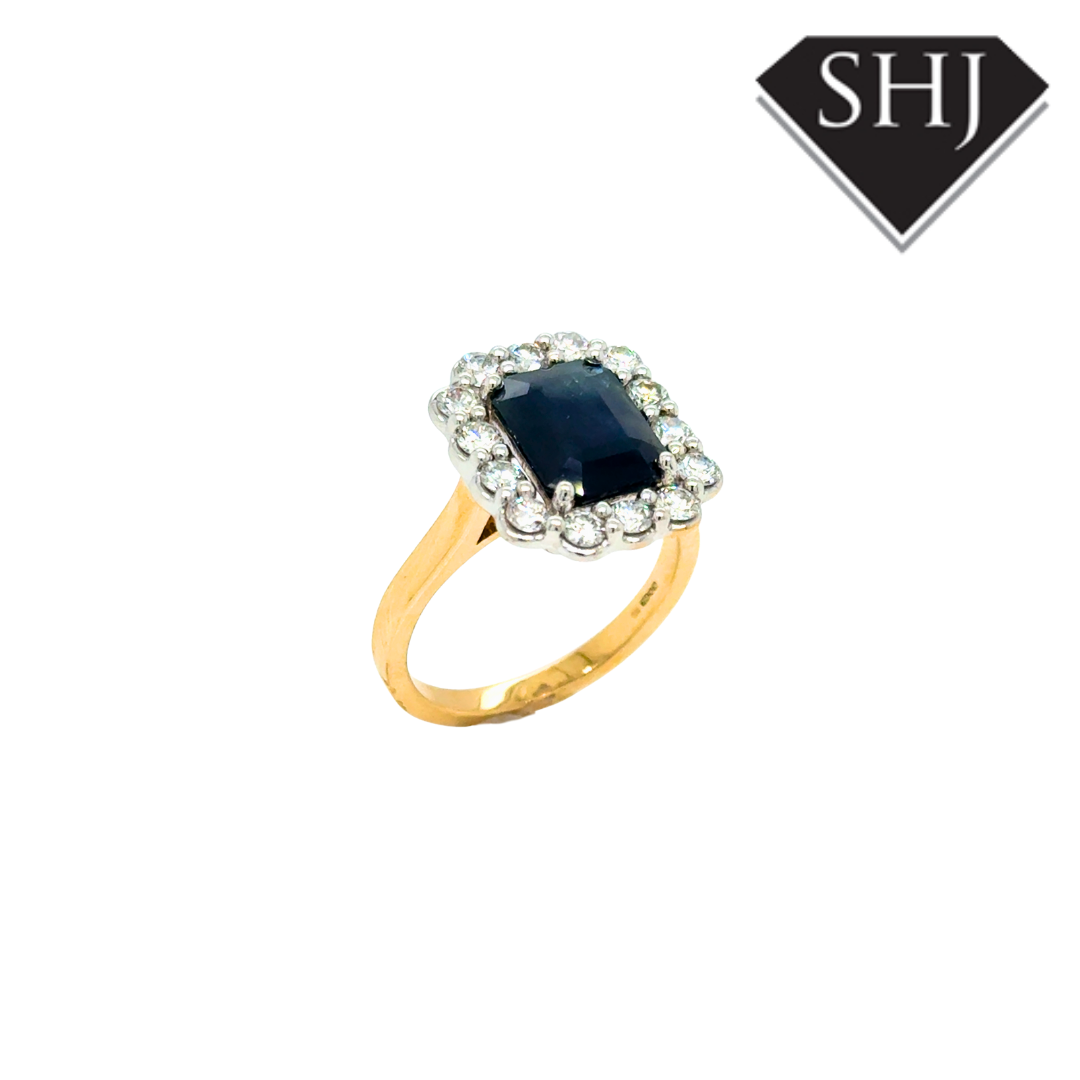 18ct Yellow Gold Sapphire & Diamond Cluster Ring